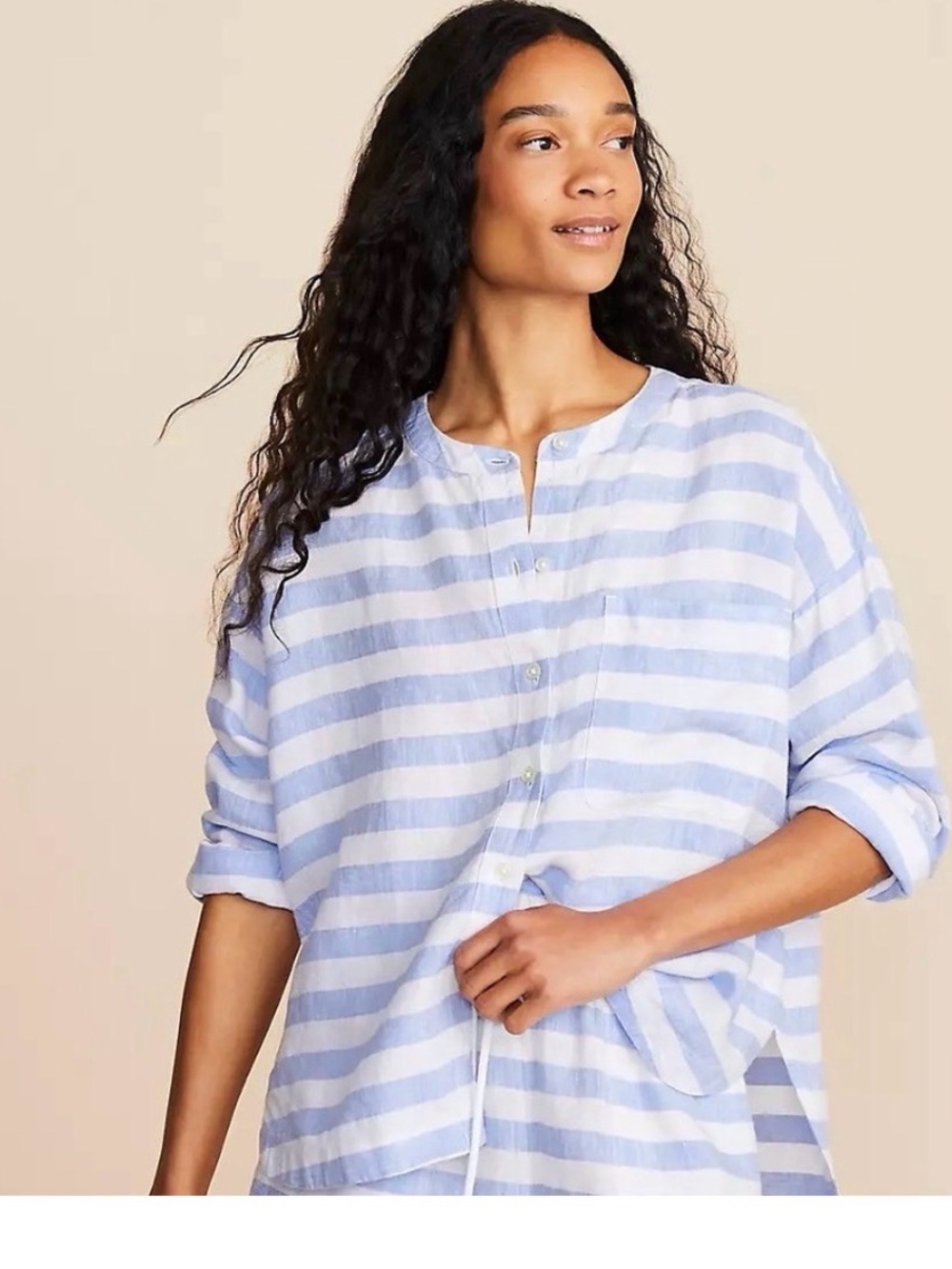 Lou & Grey Striped Blue and White Relaxed Button-Front Women's Top medium
